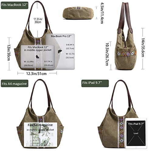 Worldlyda Women Canvas Shoulder Bag with Embroidery
