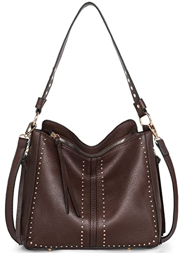 Montana West Women's Studded Leather Hobo Crossbody Handbag