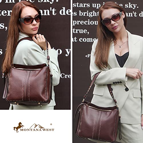 Montana West Women's Studded Leather Hobo Crossbody Handbag