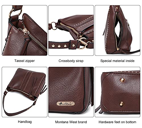 Montana West Women's Studded Leather Hobo Crossbody Handbag