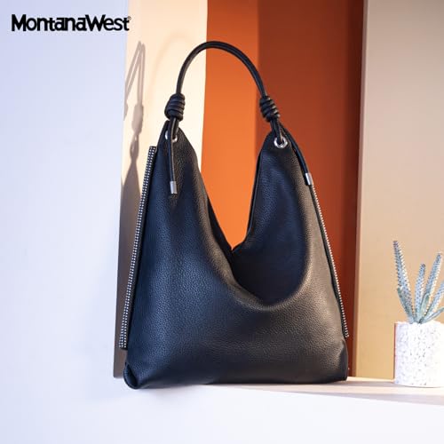 Black Leather Hobo Bag - Large Women's Shoulder Purse