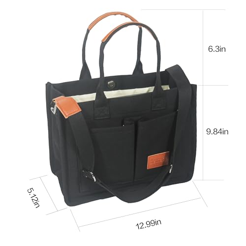 ZHMO Black Canvas Tote Bag with Crossbody Pockets