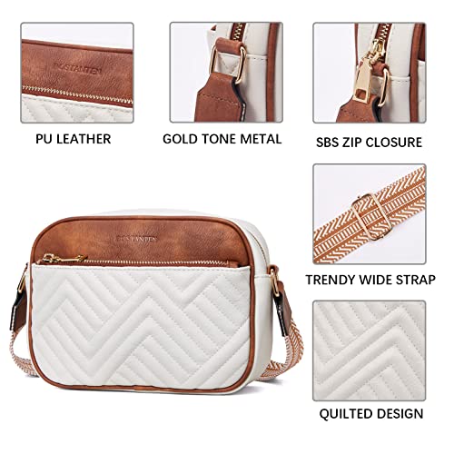 BOSTANTEN Quilted Vegan Leather Crossbody Handbags Beige/Brown