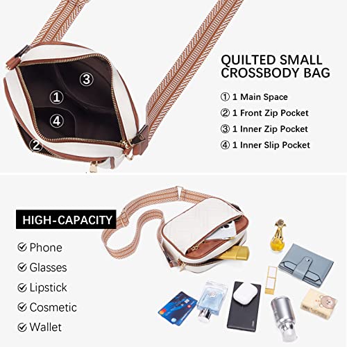 BOSTANTEN Quilted Vegan Leather Crossbody Handbags Beige/Brown
