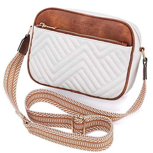 BOSTANTEN Quilted Vegan Leather Crossbody Handbags Beige/Brown