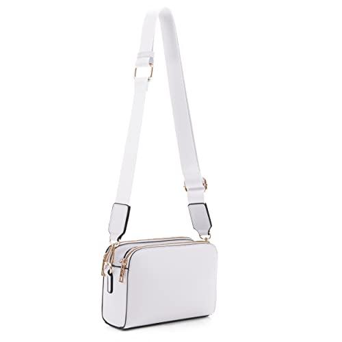 White EVVE Trendy Triple Zip Small Crossbody Camera Bag