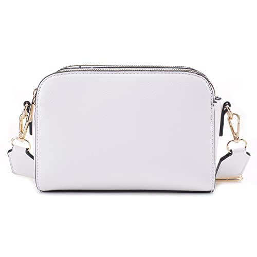 White EVVE Trendy Triple Zip Small Crossbody Camera Bag