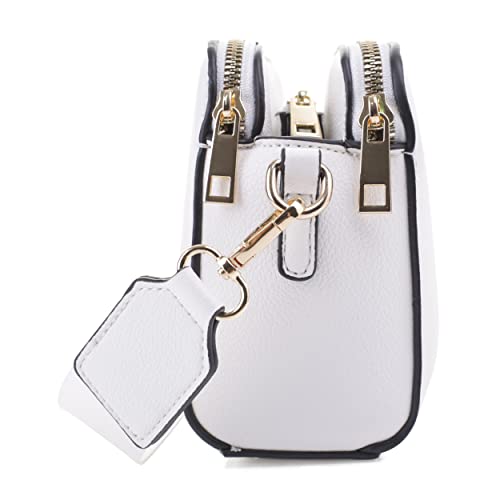 White EVVE Trendy Triple Zip Small Crossbody Camera Bag
