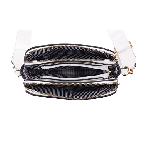 White EVVE Trendy Triple Zip Small Crossbody Camera Bag