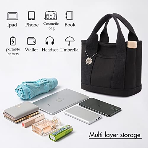MINGRI Small Canvas Tote Bag for Women with Pockets