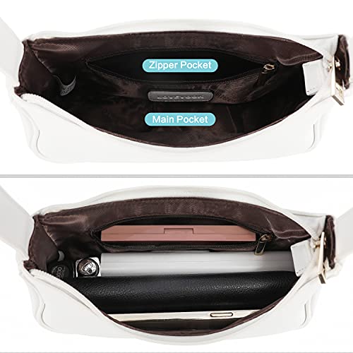 White Leather Shoulder Bag with Mini Clutch Purse