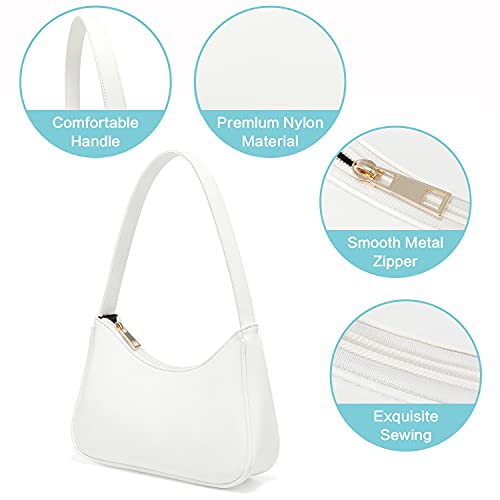White Leather Shoulder Bag with Mini Clutch Purse