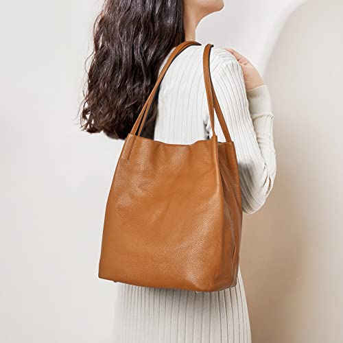 Kattee Women Soft Leather Shoulder Tote Bag (Brown)