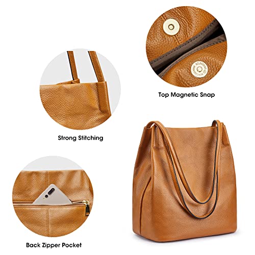 Kattee Women Soft Leather Shoulder Tote Bag (Brown)