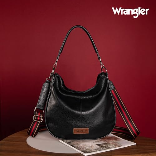 Black Leather Wrangler Hobo Shoulder Bag Purse