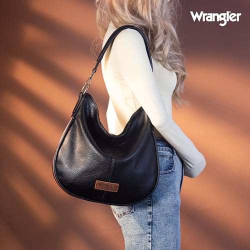Black Leather Wrangler Hobo Shoulder Bag Purse