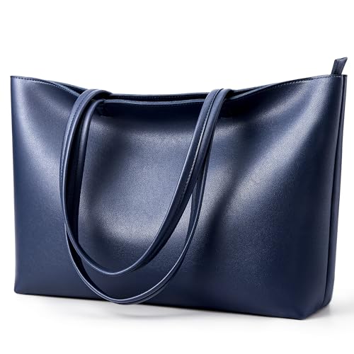 KALIDI Blue Faux Leather Tote Bag for Women