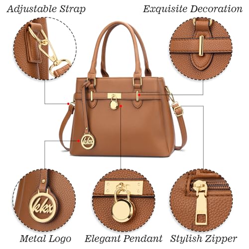 KKXIU Stylish Vegan Leather Women's Satchel in A-Brown