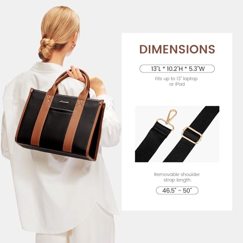 Black Top Handle Leather Tote Purse Handbag Crossbody