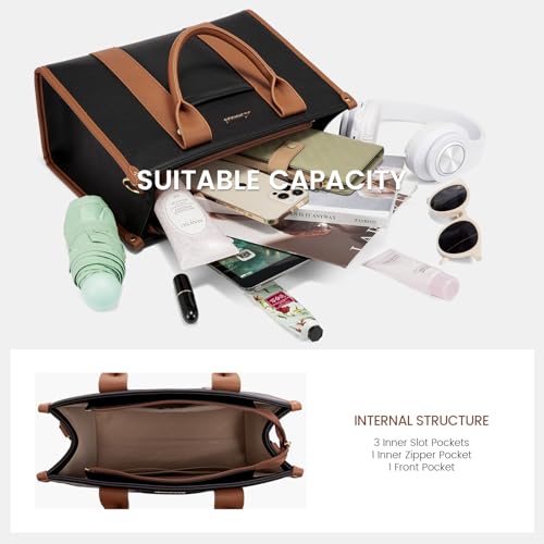 Black Top Handle Leather Tote Purse Handbag Crossbody