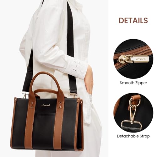 Black Top Handle Leather Tote Purse Handbag Crossbody