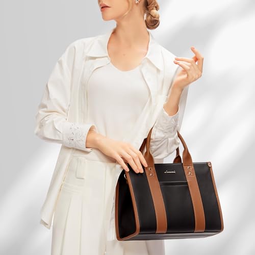 Black Top Handle Leather Tote Purse Handbag Crossbody