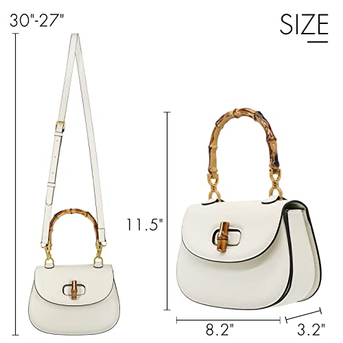 White Bamboo Top Handle Satchel Crossbody for Women