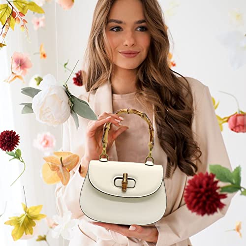 White Bamboo Top Handle Satchel Crossbody for Women