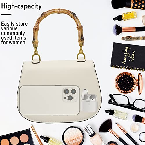 White Bamboo Top Handle Satchel Crossbody for Women