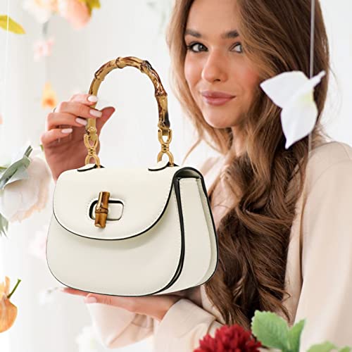 White Bamboo Top Handle Satchel Crossbody for Women