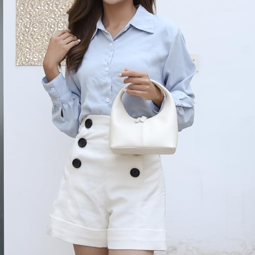 Aoekaff White Mini Pu Leather Top Handle Handbag