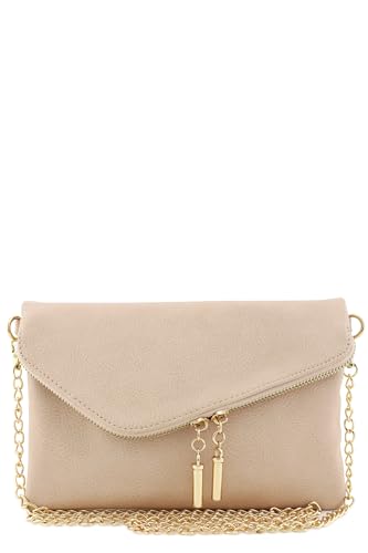 FashionPuzzle Envelope Crossbody Bag with Chain Strap (Nude)