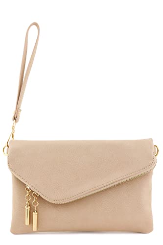 FashionPuzzle Envelope Crossbody Bag with Chain Strap (Nude)