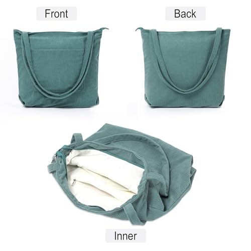 WantGor Blue Corduroy Large Tote Shoulder Bag