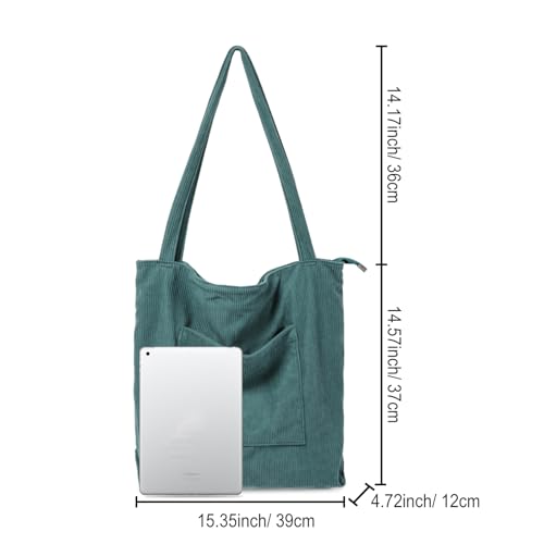 WantGor Blue Corduroy Large Tote Shoulder Bag