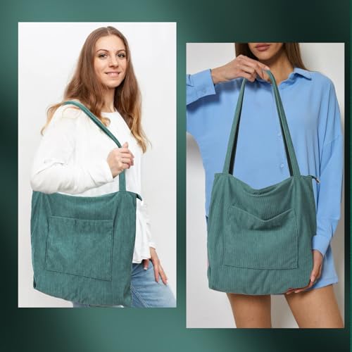 WantGor Blue Corduroy Large Tote Shoulder Bag