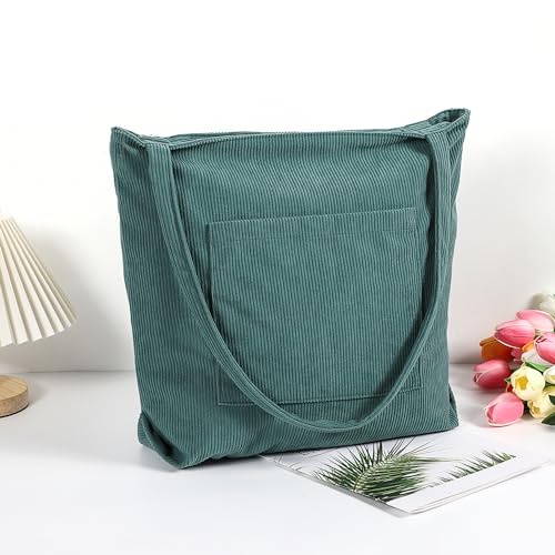 WantGor Blue Corduroy Large Tote Shoulder Bag
