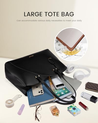 LOVEVOOK Black Laptop Tote Bag for Women