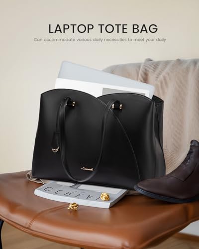 LOVEVOOK Black Laptop Tote Bag for Women