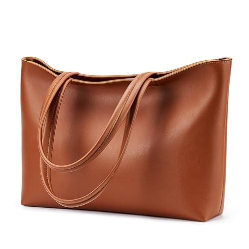 KALIDI Large Brown Faux Leather Tote Bag