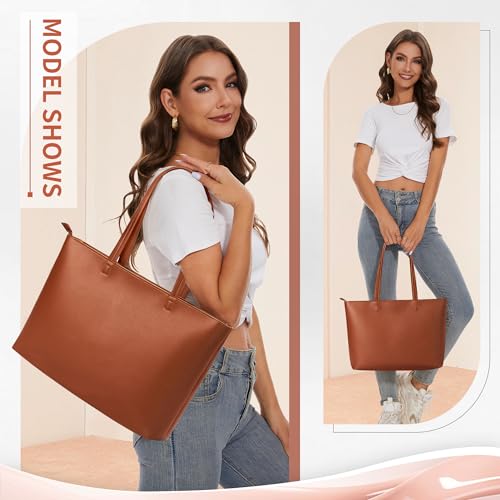 KALIDI Large Brown Faux Leather Tote Bag