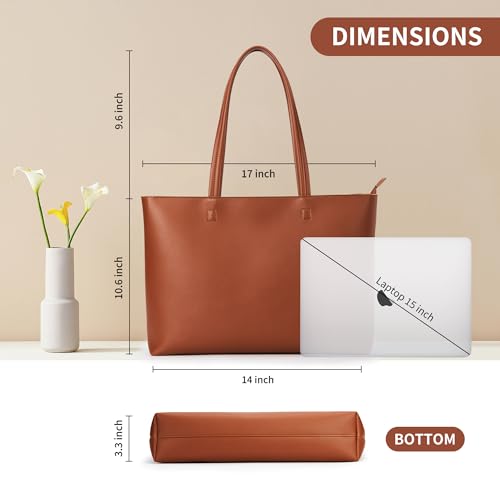 KALIDI Large Brown Faux Leather Tote Bag