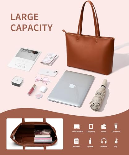 KALIDI Large Brown Faux Leather Tote Bag