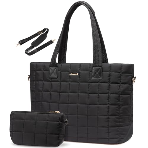 LOVEVOOK Black Large Quilted Tote Bag for Women