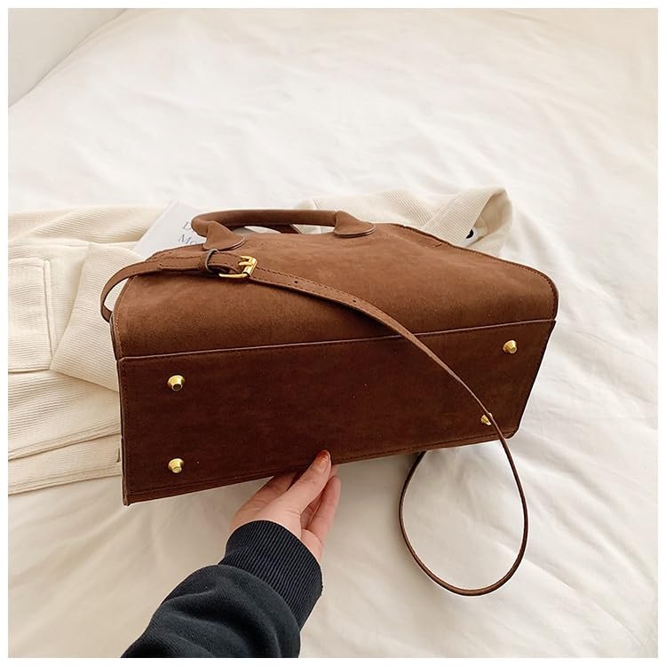 Vintage Brown Suede Tote Bag for Women