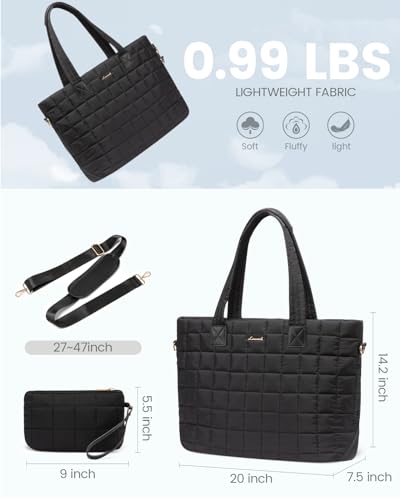 LOVEVOOK Black Large Quilted Tote Bag for Women