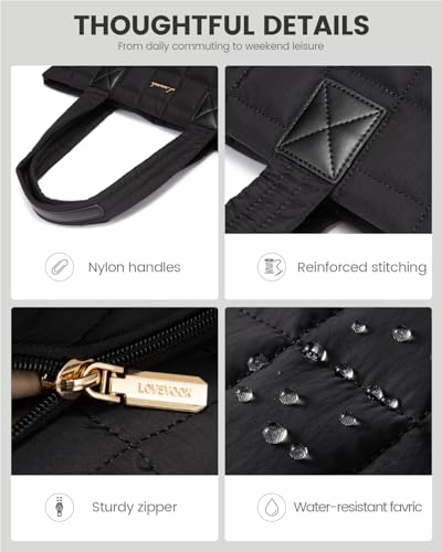 LOVEVOOK Black Large Quilted Tote Bag for Women