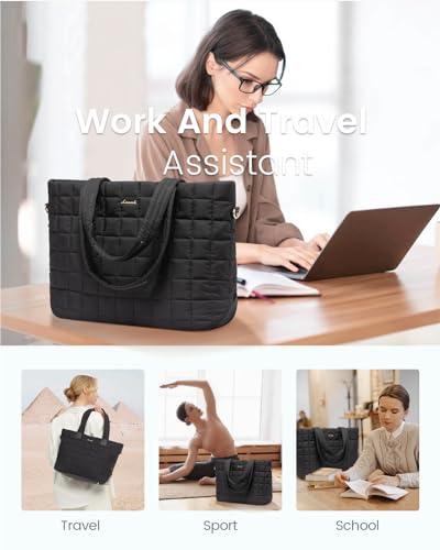 LOVEVOOK Black Large Quilted Tote Bag for Women