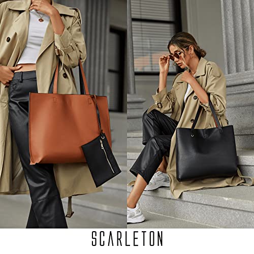 Reversible Leather Tote Bag for Women - Camel/Black