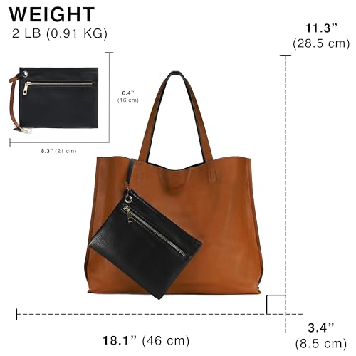Reversible Leather Tote Bag for Women - Camel/Black